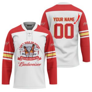 Personalized I Can Stagger On Budweiser Lace Hockey Jersey