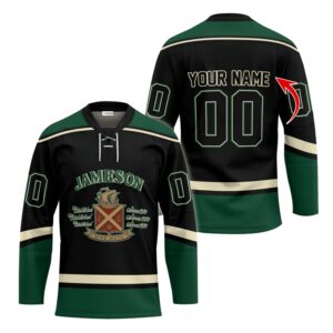 Personalized Jameson Black And Green Lace Hockey Jersey