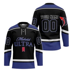 Personalized Michelob ULTRA Black And Blue Lace Hockey Jersey