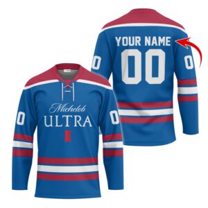 Personalized Michelob ULTRA Blue Lace Hockey Jersey