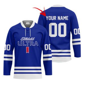 Personalized Michelob ULTRA Blue Retro Lace Hockey Jersey