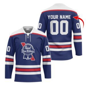 Personalized Pabst Blue Ribbon Blue Lace Hockey Jersey