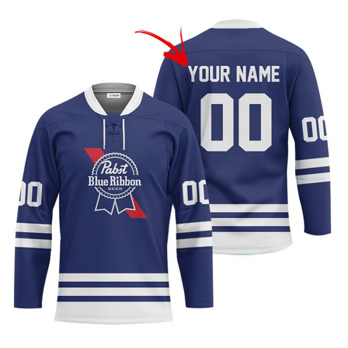 Personalized Pabst Blue Ribbon Retro Lace Hockey Jersey