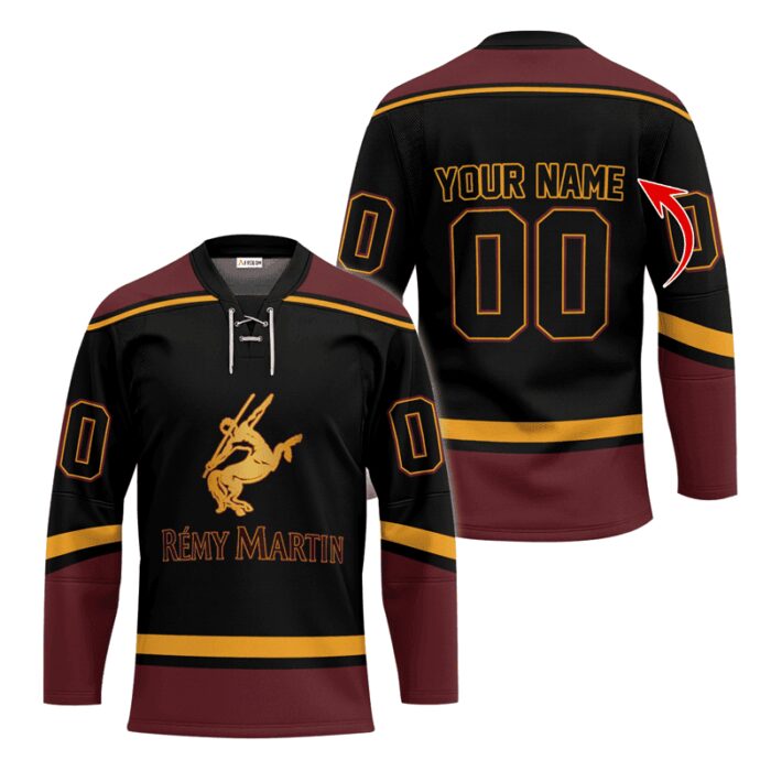 Personalized Remy Martin Black And Brown Lace Hockey Jersey