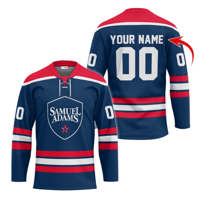 Personalized Samuel Adams Blue Lace Hockey Jersey