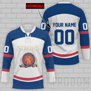 Personalized Stroh's Beer Lace Hockey Jersey