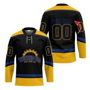 Personalized Twisted Tea Black And Yellow Lace Hockey Jersey