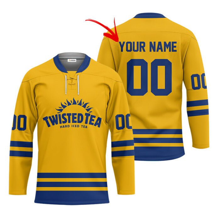 Personalized Twisted Tea Yellow Retro Lace Hockey Jersey