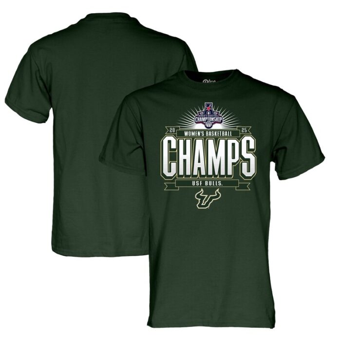 South Florida Bulls Blue 84 Unisex 2025 AAC Women's Basketball Conference Tournament Champions T-Shirt - Green