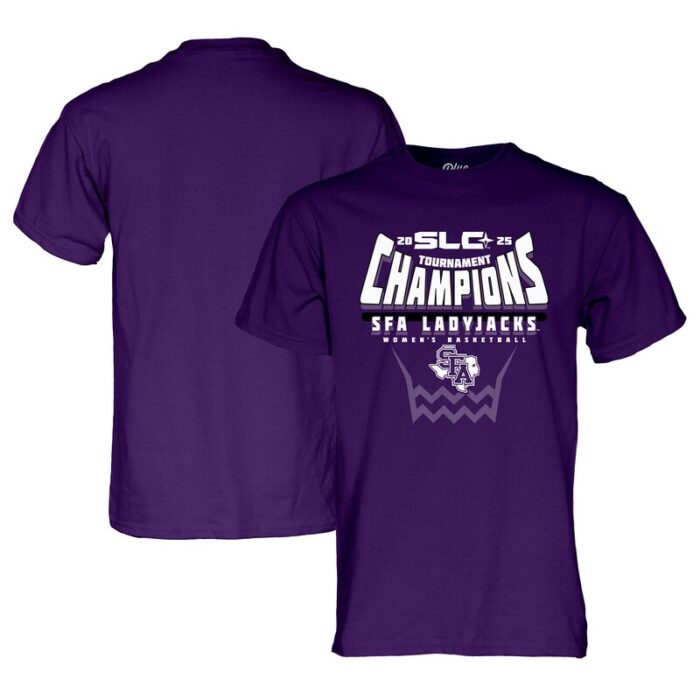 Stephen F Austin Ladyjacks Blue 84 Unisex 2025 Southland Women's Basketball Conference Tournament Champions T-Shirt - Purple