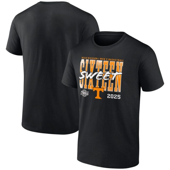 Tennessee Volunteers 2025 NCAA Men's Basketball Tournament March Madness Sweet 16 T-Shirt - Black