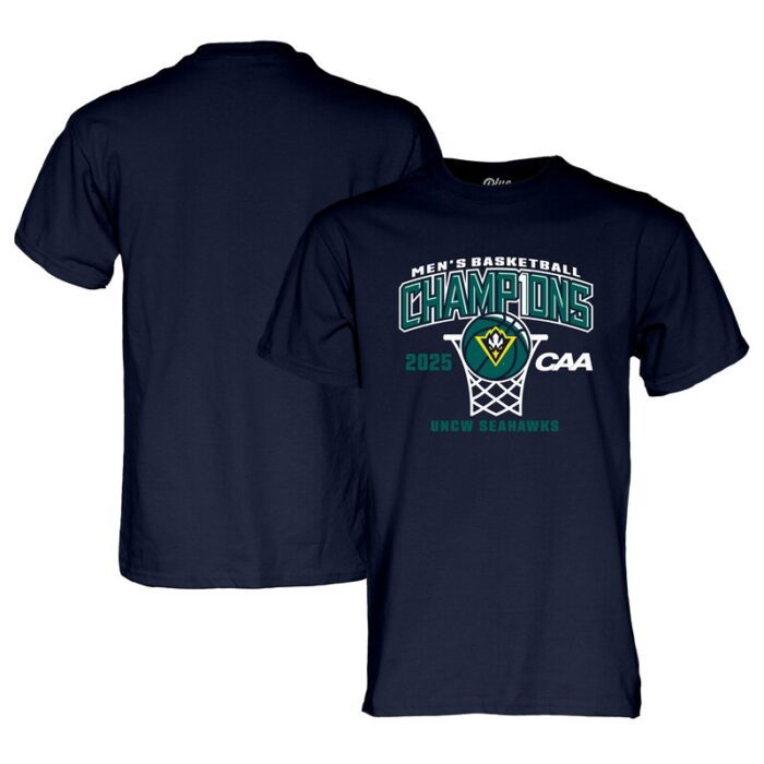 UNC Wilmington Seahawks Blue 84 Unisex 2025 CAA Men's Basketball Conference Tournament Champions T-Shirt - Navy