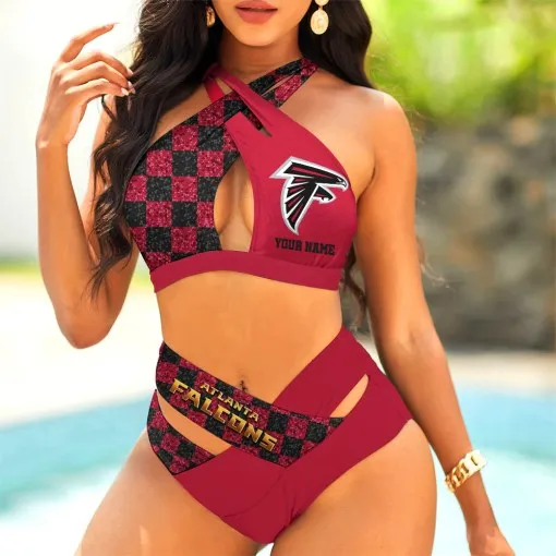 Atlanta Falcons Women's 2PCS Bikini Swimsuit Crisss Cross Cutout Bathing Suit ACC1109