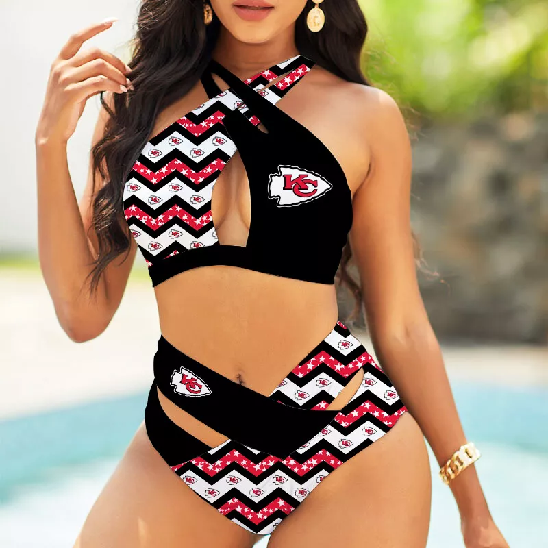 Kansas City Chiefs Women's 2PCS Bikini Swimsuit Crisss Cross Cutout Bathing Suit ACC1274