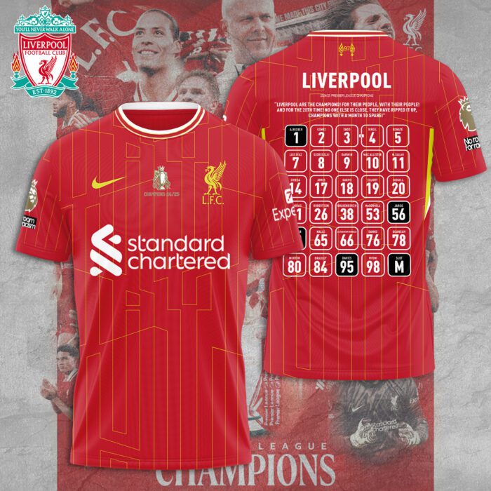 Liverpool FC Champion 2024/25 Premier League Unisex Performance T-Shirt GCL1231