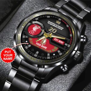 Personalized Liverpool FC Champion 2024/25 Premier League Black Stainless Steel Watch GCL1260