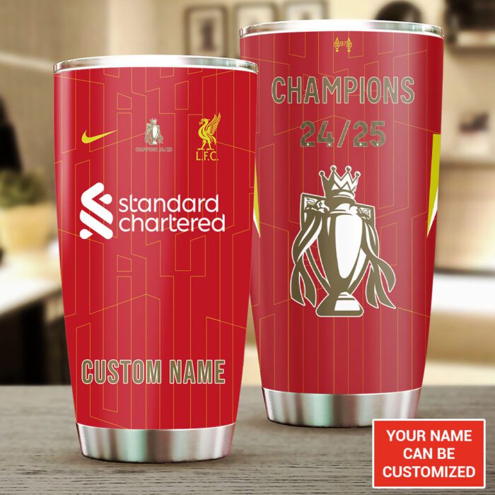 Personalized Liverpool FC Champion 2024/25 Premier League Tumbler Cup GCL1308