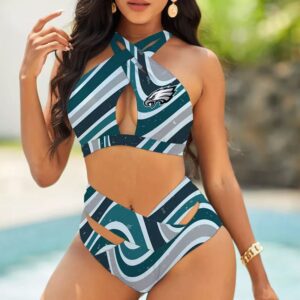Philadelphia Eagles Women's 2PCS Bikini Swimsuit Crisss Cross Cutout Bathing Suit ACC1212