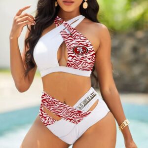 San Francisco 49ers Women's 2PCS Bikini Swimsuit Crisss Cross Cutout Bathing Suit ACC1268