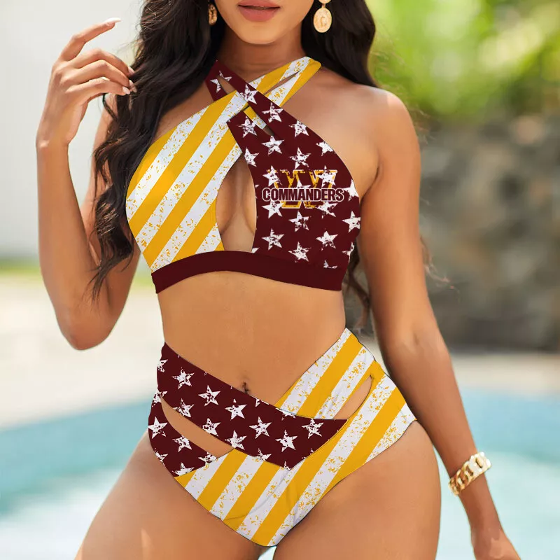 Washington Commanders Women's 2PCS Bikini Swimsuit Crisss Cross Cutout Bathing Suit ACC1136