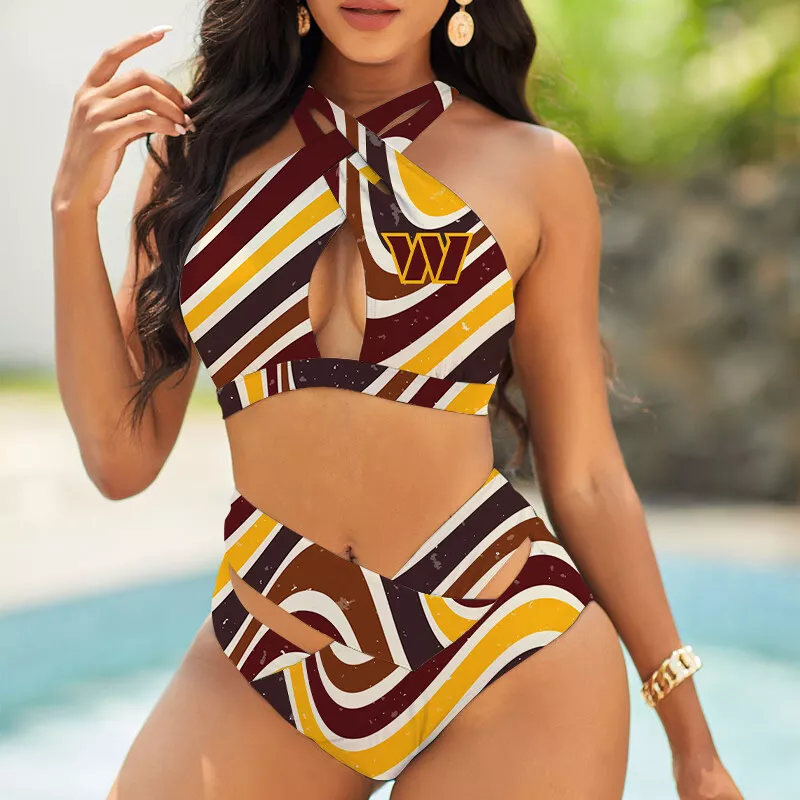 Washington Commanders Women's 2PCS Bikini Swimsuit Crisss Cross Cutout Bathing Suit ACC1139