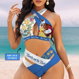 Custom Beauty And The Beast Women's 2PCS Bikini Swimsuit Crisss Cross Cutout Bathing Suit EBN1062