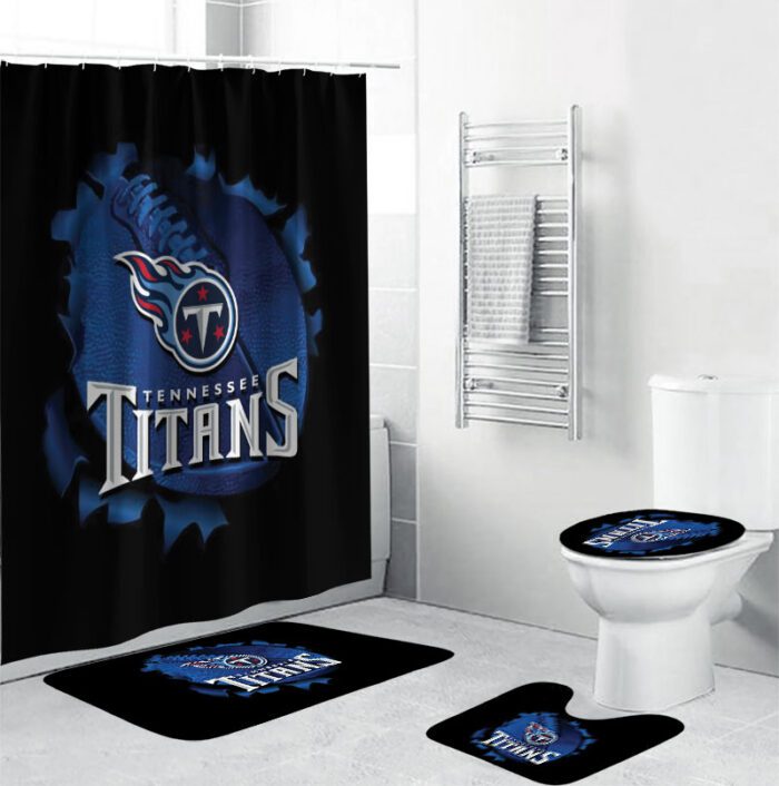 Tennessee Titans Logo Black Background Waterproof Shower Curtain Non-Slip Toilet Lid Cover Bath Mat Bathroom Set BRS4211