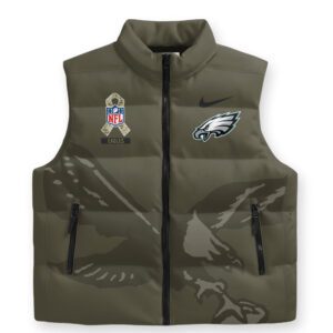 Alternative view of Personalized Philadelphia Eagles x Salute To Service 2025 3D Sleeveless Down Jacket