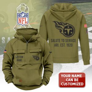 Alternative view of Personalized Tennessee Titans 2025 Salute to Service Military Green Vintage Quarter Zip Hoodie
