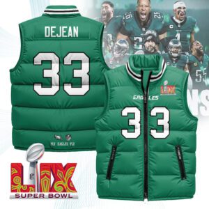 Philadelphia Eagles Unisex Puffer Vest Sleeveless Down Jacket- Kelly Green / Cooper DeJean - 33