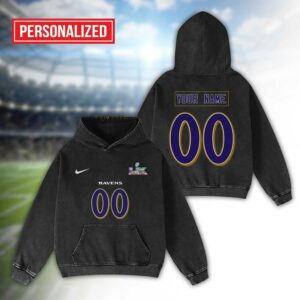 Alternative view of Baltimore Ravens Bad Bunny Super Bowl LX 2026 2D Washed Hoodie