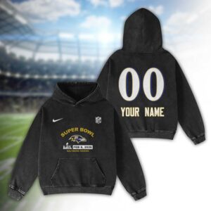 Baltimore Ravens Bad Bunny Super Bowl LX 2026 2D Washed Hoodie
