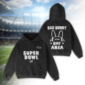 Baltimore Ravens Bad Bunny Super Bowl LX 2026 2D Washed Hoodie