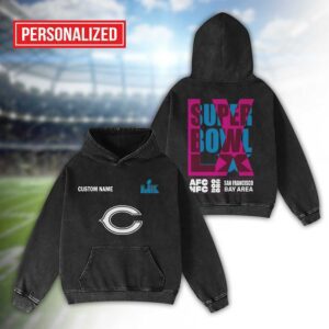 Alternative view of Chicago Bears Bad Bunny Super Bowl LX 2026 2D Washed Hoodie