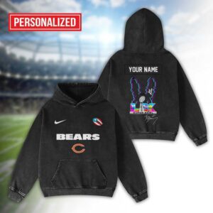 Alternative view of Chicago Bears Bad Bunny Super Bowl LX 2026 2D Washed Hoodie