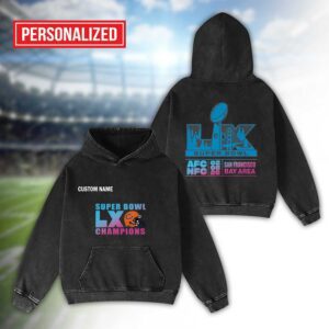 Alternative view of Chicago Bears Bad Bunny Super Bowl LX 2026 2D Washed Hoodie