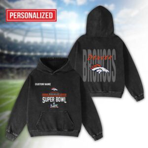 Alternative view of Denver Broncos Bad Bunny Super Bowl LX 2026 2D Washed Hoodie