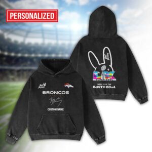 Alternative view of Denver Broncos Bad Bunny Super Bowl LX 2026 2D Washed Hoodie