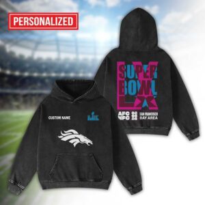 Alternative view of Denver Broncos Bad Bunny Super Bowl LX 2026 2D Washed Hoodie