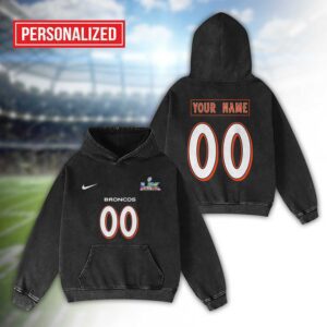 Alternative view of Denver Broncos Bad Bunny Super Bowl LX 2026 2D Washed Hoodie