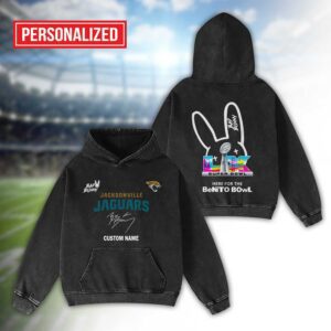 Alternative view of Jacksonville Jaguars Bad Bunny Super Bowl LX 2026 2D Washed Hoodie
