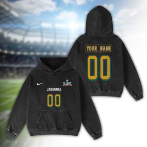 Jacksonville Jaguars Bad Bunny Super Bowl LX 2026 2D Washed Hoodie