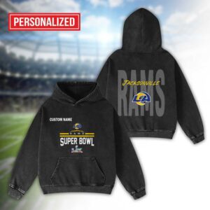 Alternative view of Los Angeles Rams Bad Bunny Super Bowl LX 2026 2D Washed Hoodie