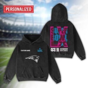 Alternative view of New England Patriots Bad Bunny Super Bowl LX 2026 2D Washed Hoodie