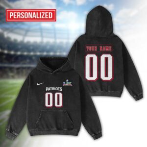 Alternative view of New England Patriots Bad Bunny Super Bowl LX 2026 2D Washed Hoodie