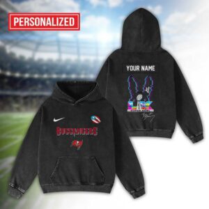 Alternative view of Tampa Bay Buccaneers Bad Bunny Super Bowl LX 2026 2D Washed Hoodie