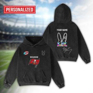 Alternative view of Tampa Bay Buccaneers Bad Bunny Super Bowl LX 2026 2D Washed Hoodie