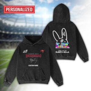Alternative view of Tampa Bay Buccaneers Bad Bunny Super Bowl LX 2026 2D Washed Hoodie