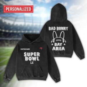 Alternative view of Tampa Bay Buccaneers Bad Bunny Super Bowl LX 2026 2D Washed Hoodie