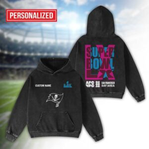Alternative view of Tampa Bay Buccaneers Bad Bunny Super Bowl LX 2026 2D Washed Hoodie